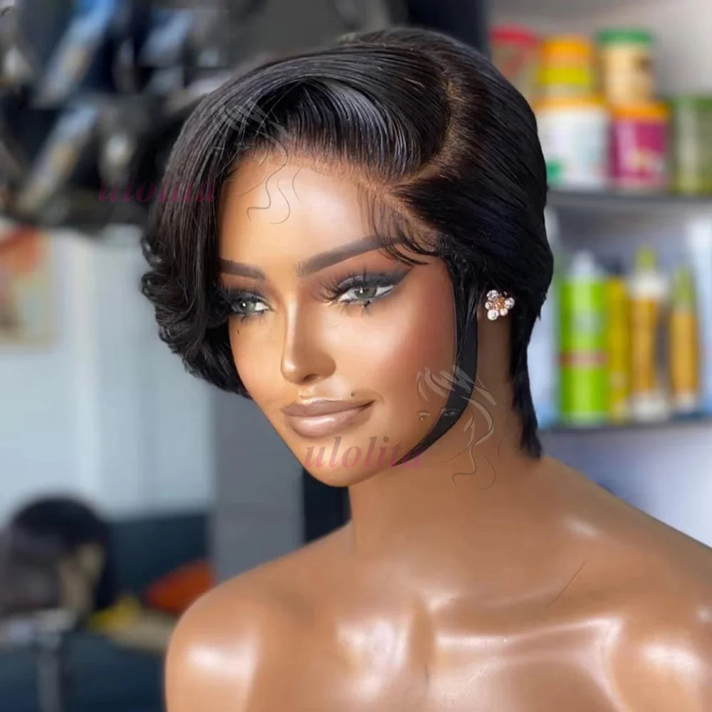 OmbreT1B/99J court coupe lutin malaisien Remy Perruques de cheveux humains à porter sans colle Cheveux raides Perruques Bob Court Cheveux Humains