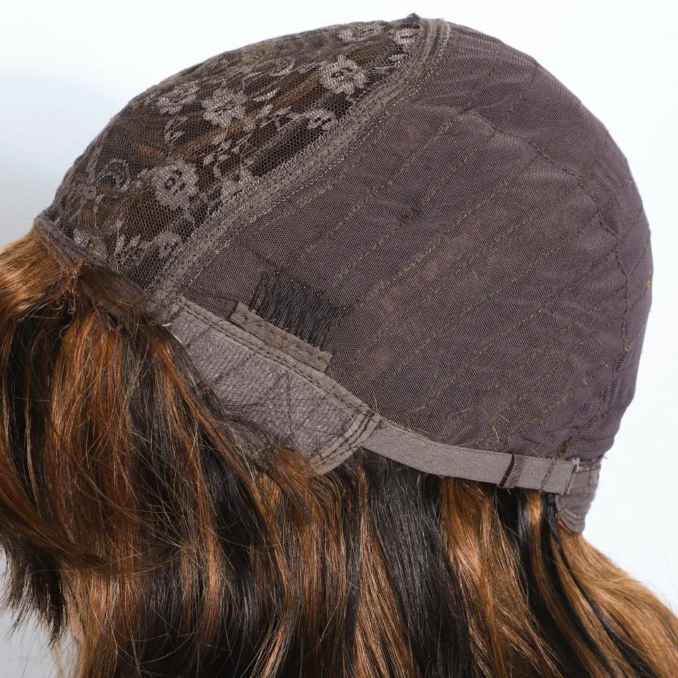 Malaisie perruque de cheveux humains avec frange Ombre mettre en évidence brun cheveux raides perruques de cheveux humains pour les femmes 180D perruque Machine