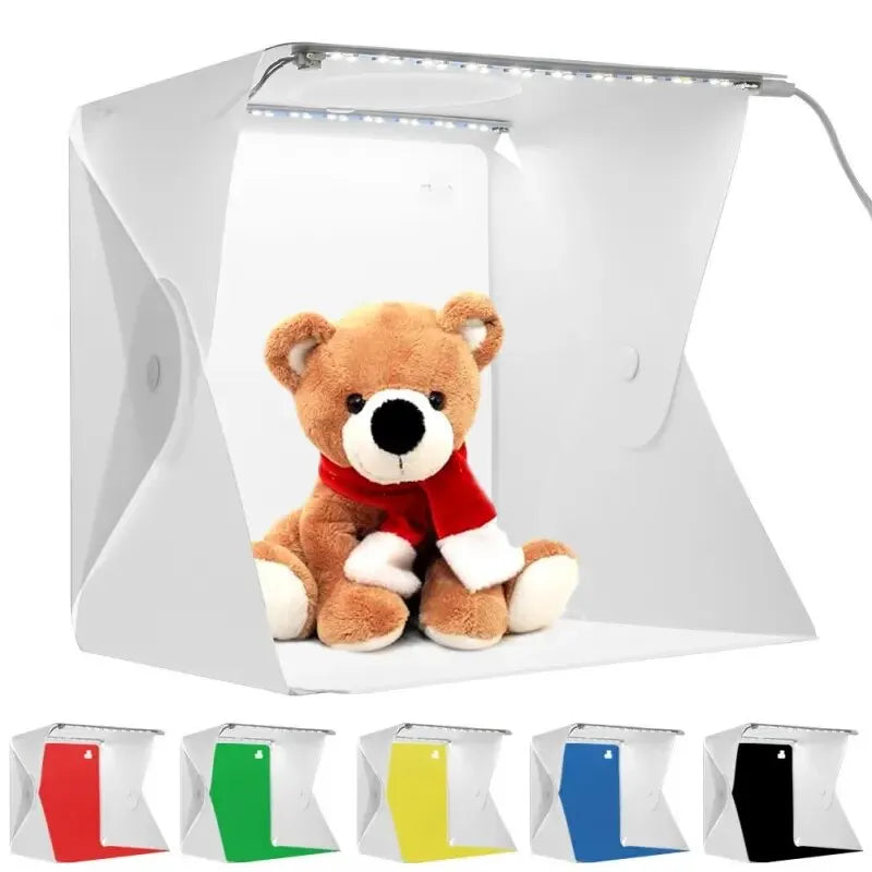 Mini cabine Photo pliante Softbox petites lumières LED boîte à lumière pliante Portable accessoires Photo Double bande lumineuse 6 couleurs toile de fond
