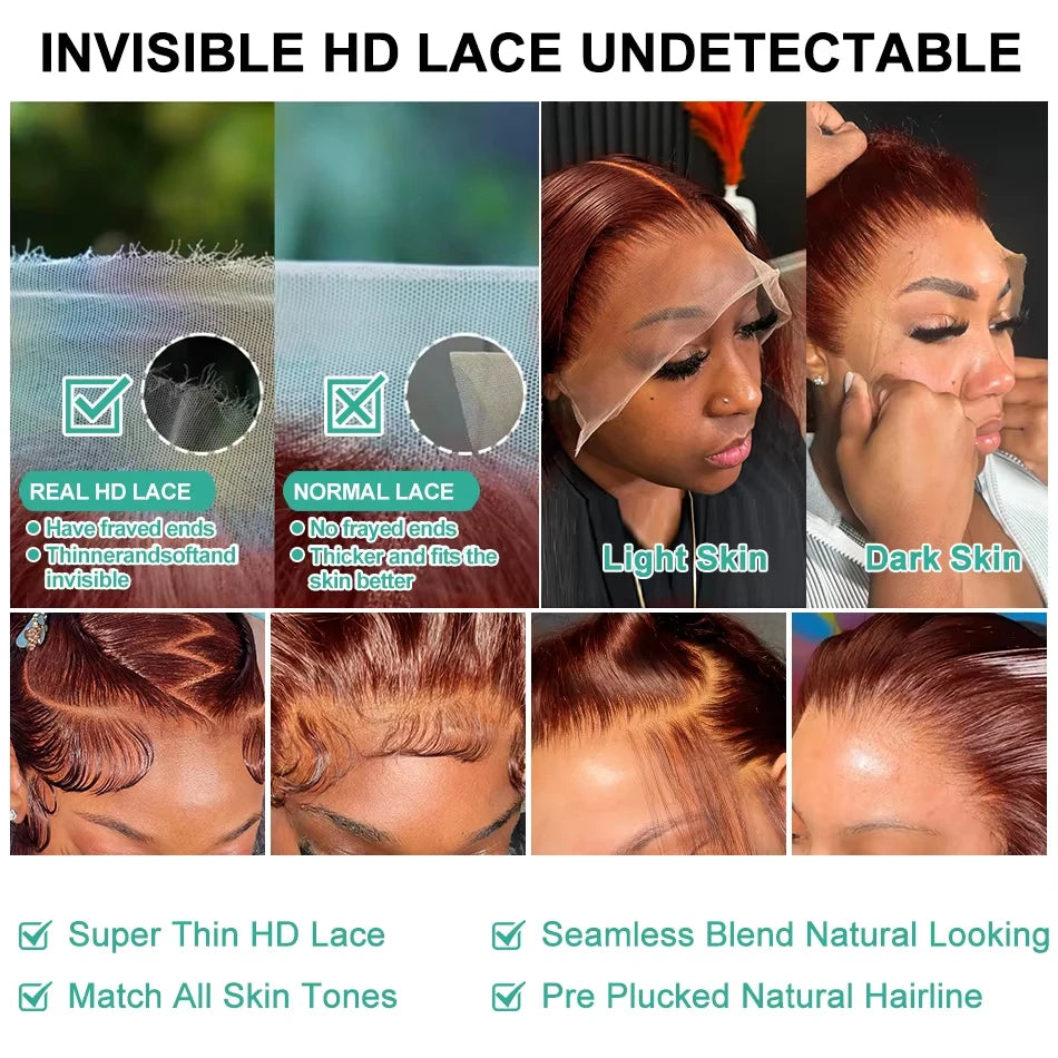 HD 13x4 brun rougeâtre vague de corps dentelle frontale perruques de cheveux humains vague d'eau brésilienne pré plumée 13x6 dentelle avant perruque pour les femmes