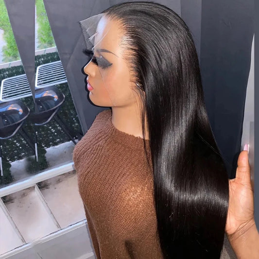 Wear And Go sans colle HD Transparent perruques cheveux humains dentelle frontale brésilienne droite prêt à porter 13X4 dentelle frontale perruque 32 pouces