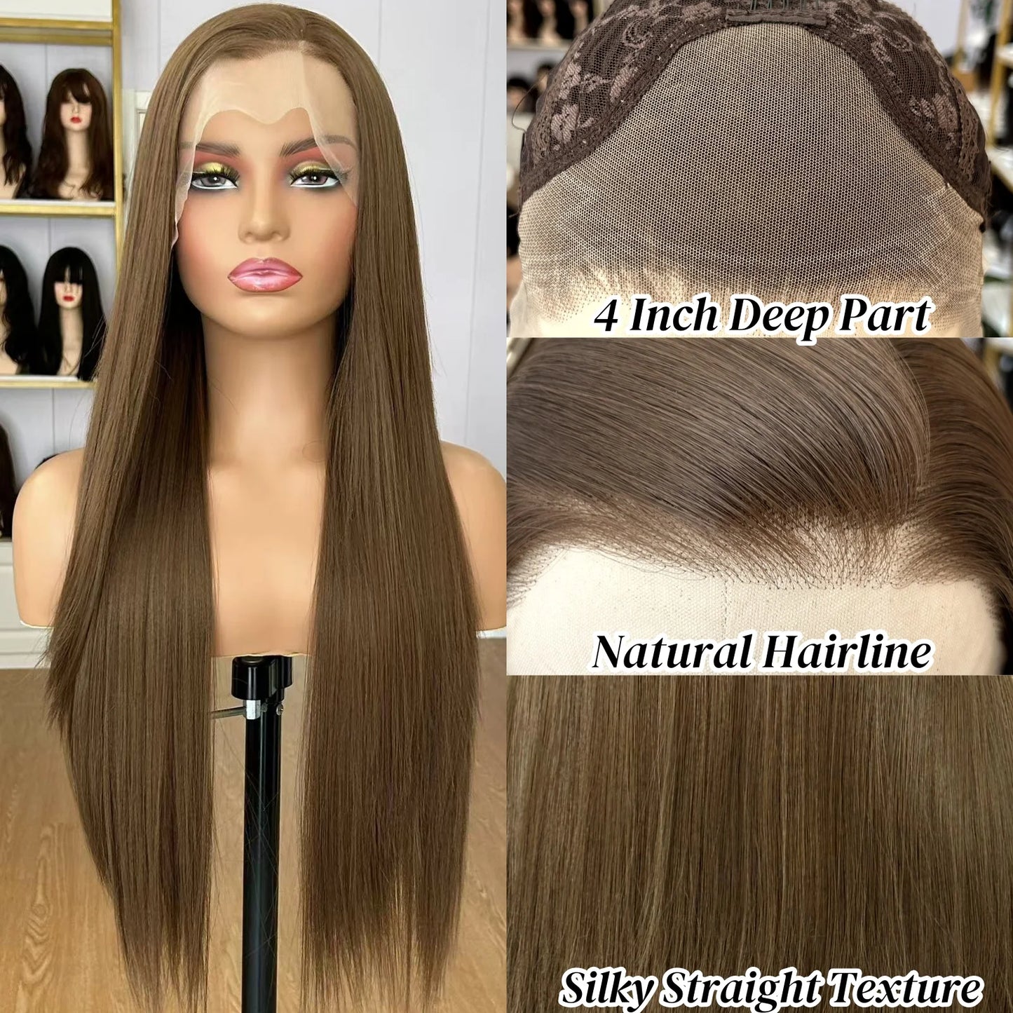 Perruque Lace Front Wig synthétique lisse et soyeuse, marron sarcelle, 13x4, avec raie libre, naturelle, pour femmes, fête quotidienne, Cosplay