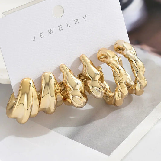 LATS 6 pièces Vintage classique géométrie brillant Ccb plaqué or C forme cerceau boucles d'oreilles ensemble pour les femmes goutte d'eau boucle d'oreille bijoux de mode