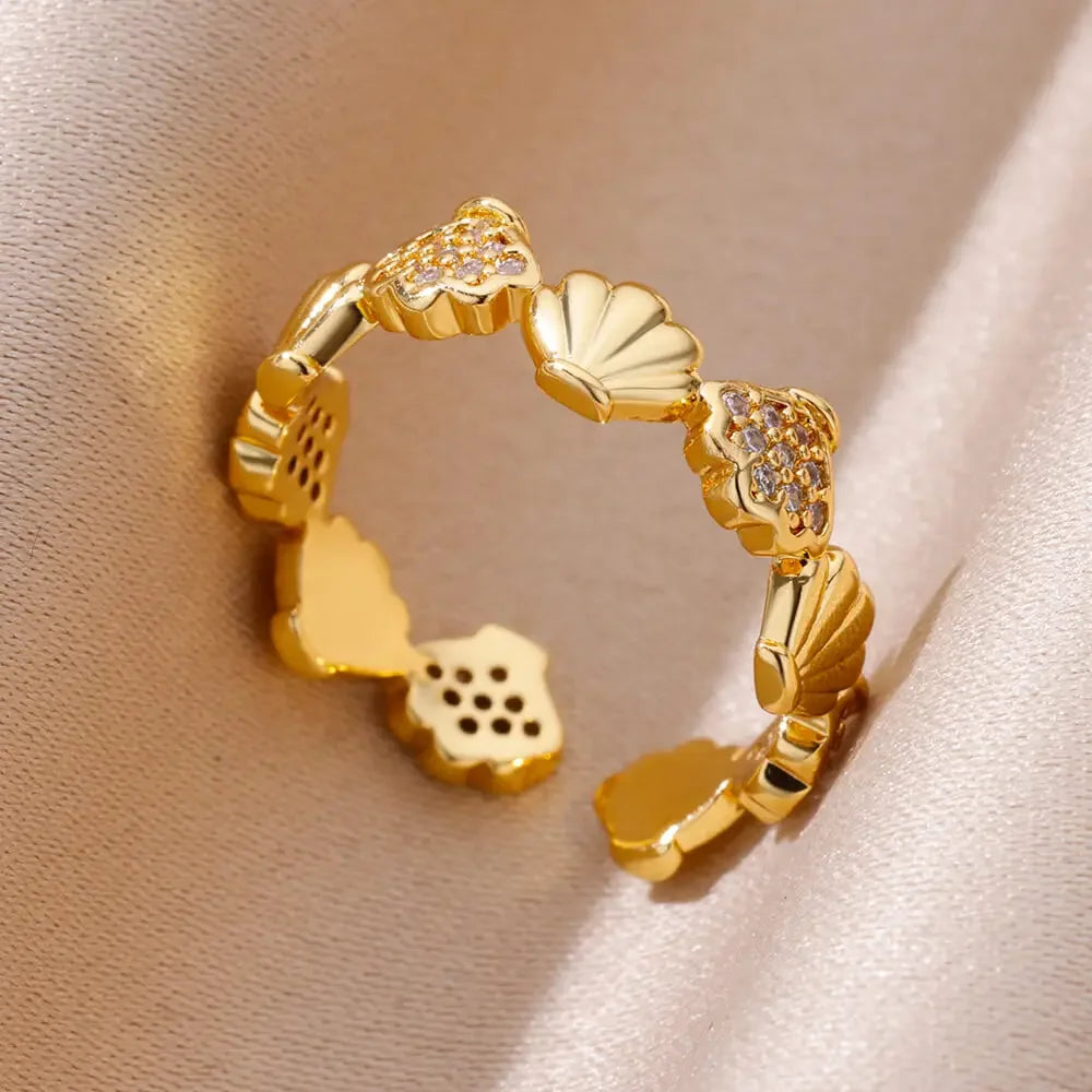 Bagues ouvertes en forme d'étoile de mer pour femmes, couleur or, en acier inoxydable, pour l'été, plage, esthétique, étanche, bijoux cadeau