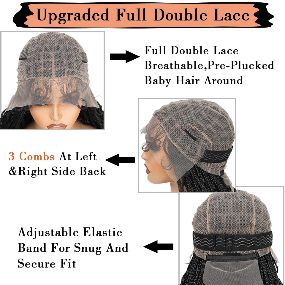 Perruque tressée Boho sans nœuds pour femmes noires, couleurs ombrées 1B/T30, style boîte bohème, tresses africaines naturelles