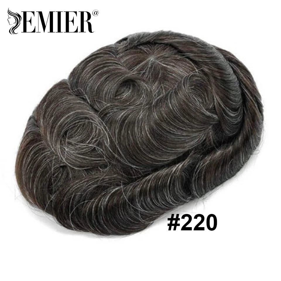 Perruque de cheveux humains en dentelle française avec PU pour homme, toupet confortable, vague naturelle, système de remplacement, prothèse capillaire masculine durable