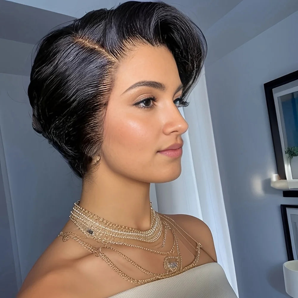 Perruque coupe lutin perruques de cheveux humains courte Bob Perruque Bresillienne 13X4X1 Perruque de dentelle transparente vague de corps cheveux humains