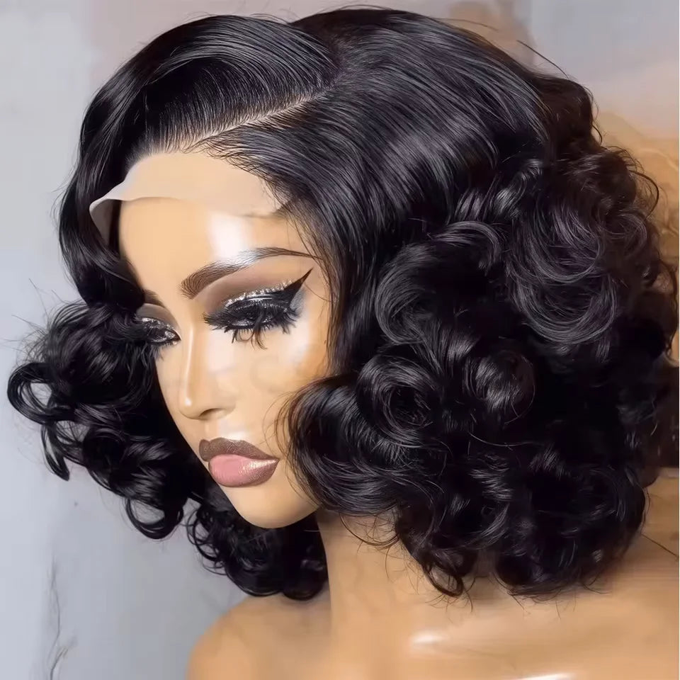 Perruque Super Haute Densité Bouclée Effet Œuf 100% Cheveux Humains Brésiliens, Perruque Frontale en Dentelle 13x4, Perruque Bob Courte Attrayante, Perruques en Dentelle Transparente