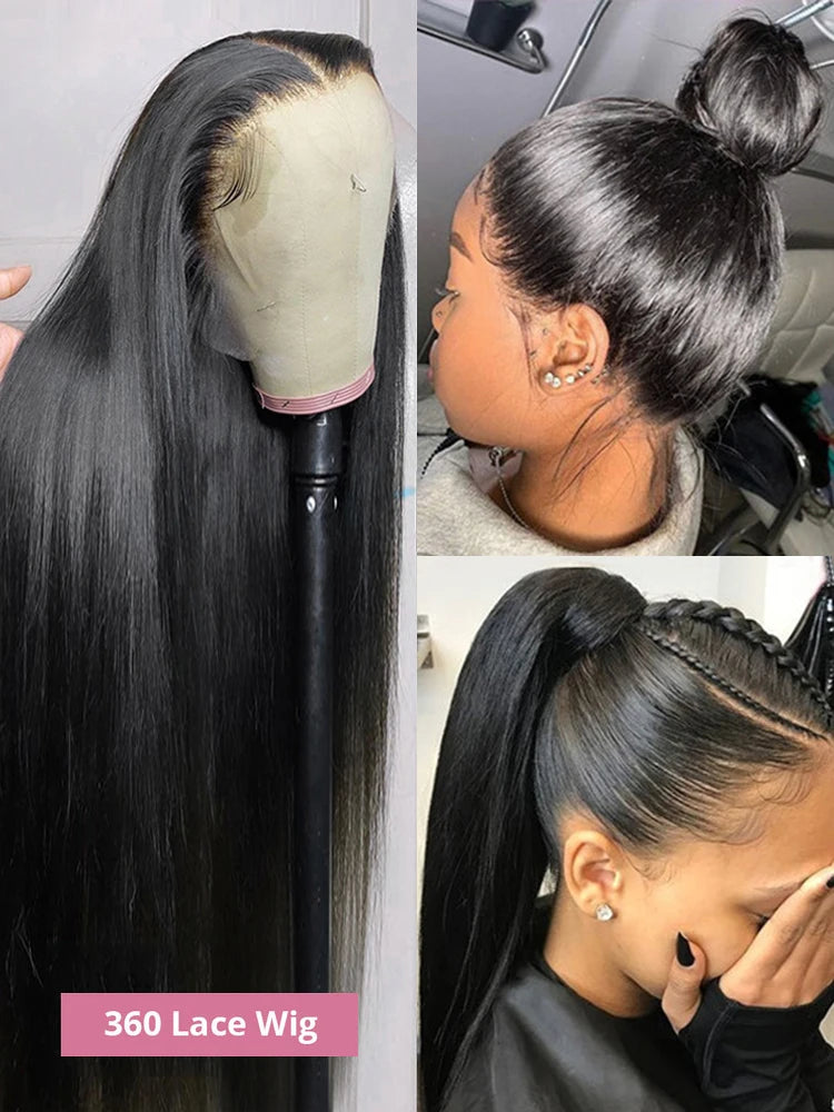 40 pouces os droit 13x6 HD Transparent dentelle frontale perruques de cheveux humains 250% brésilien 360 13x4 pleine dentelle avant perruques pour les femmes