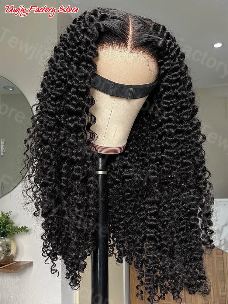 Perruque Lace Frontal Wig naturelle bouclée, cheveux humains, Deep Wave, Transparent HD, 5x5, sans colle, pre-plucked, 13x6, eau, 30 40 pouces