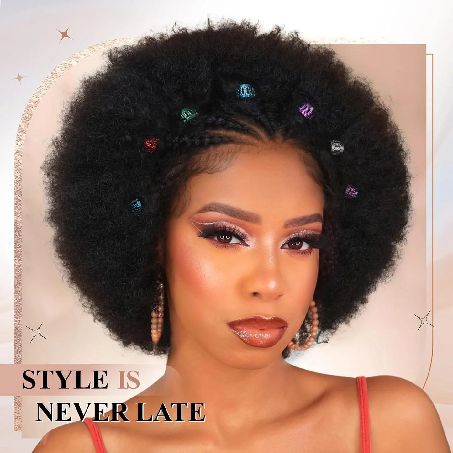 Perruque afro brésilienne Remy bouclée noire naturelle avec tresses, 6 amaran, 13x4, 100%