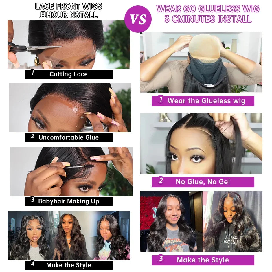 300% densité Wear and Go 7x5 perruque sans colle cheveux humains pré-coupé prêt à porter 13x6 dentelle avant perruque droite perruque de cheveux humains pour les femmes