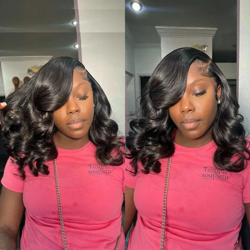 Tuneful-Perruque Bob Lace Front Body Wave Péruvienne Naturelle, Cheveux Humains, Documents Naturels