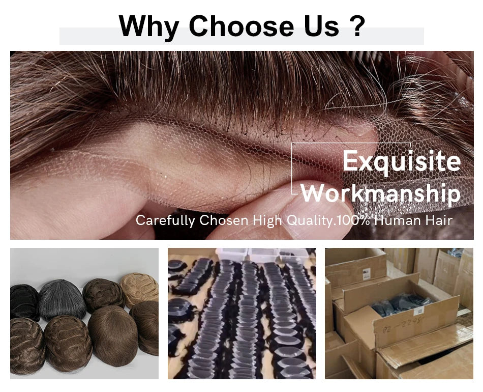 Perruque de cheveux humains en dentelle française avec PU pour homme, toupet confortable, vague naturelle, système de remplacement, prothèse capillaire masculine durable