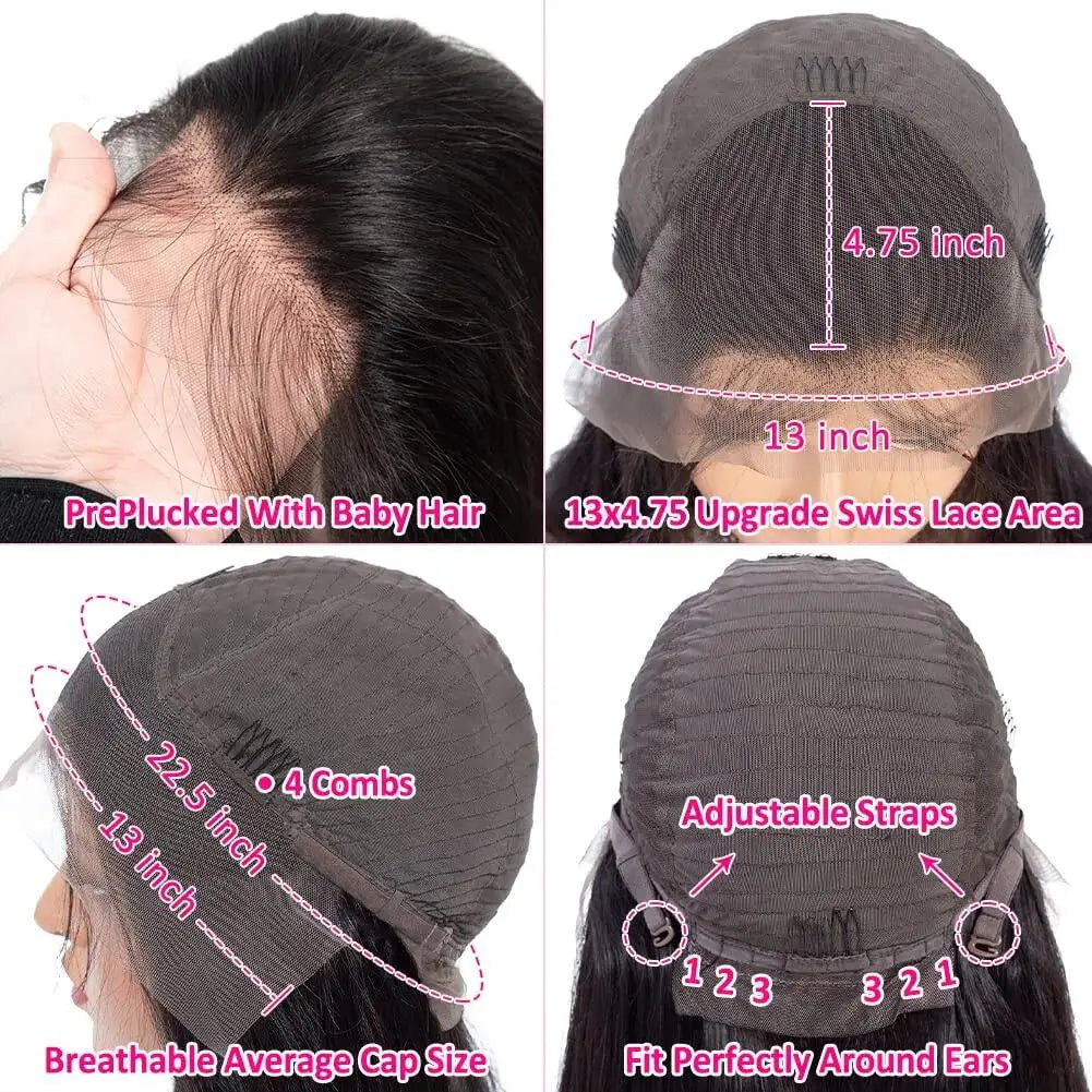 Perruque bob droite “Wear and Go” en cheveux humains péruviens, dentelle frontale, sans colle, pour un look naturel et élégant