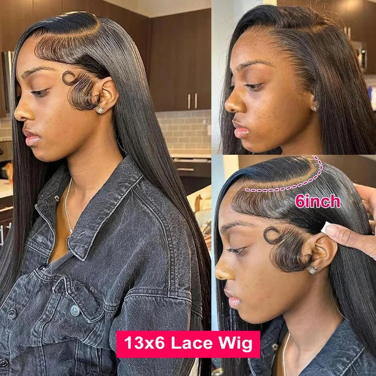 Perruque Lace Frontal Wig sans colle naturelle, cheveux lisses, 13x6, 30 32 pouces, 13x4, pre-plucked, 5x5, pour femmes