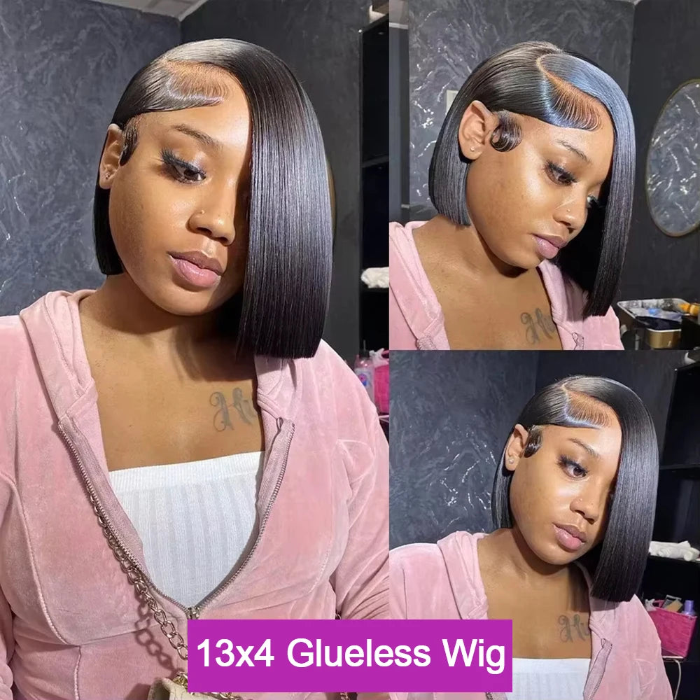 100% perruque de cheveux humains sans colle tressé fermeture Hd dentelle frontale perruque pré-coupée vietnamienne droite courte Bob dentelle avant perruque pour les femmes