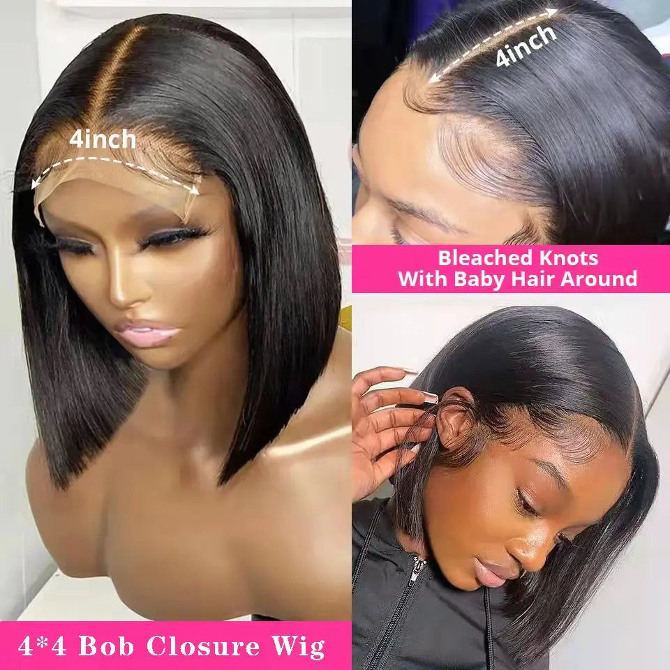 Perruque Bob courte transparente dentelle frontale perruques cheveux humains 100% droite Bob perruques pré plumées 13x4 dentelle avant perruques pour les femmes noires