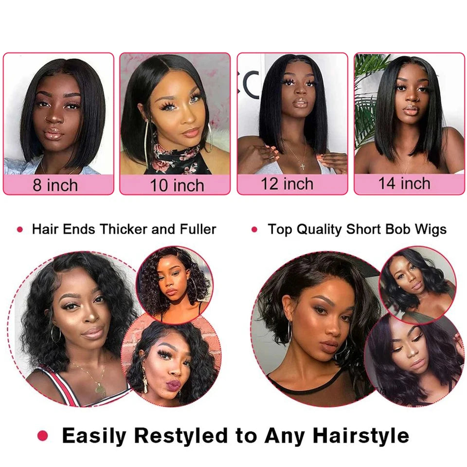 Wear And Go sans colle droite Bob perruque dentelle avant perruques de cheveux humains pour les femmes péruvienne dentelle frontale perruque perruques cheveux humains