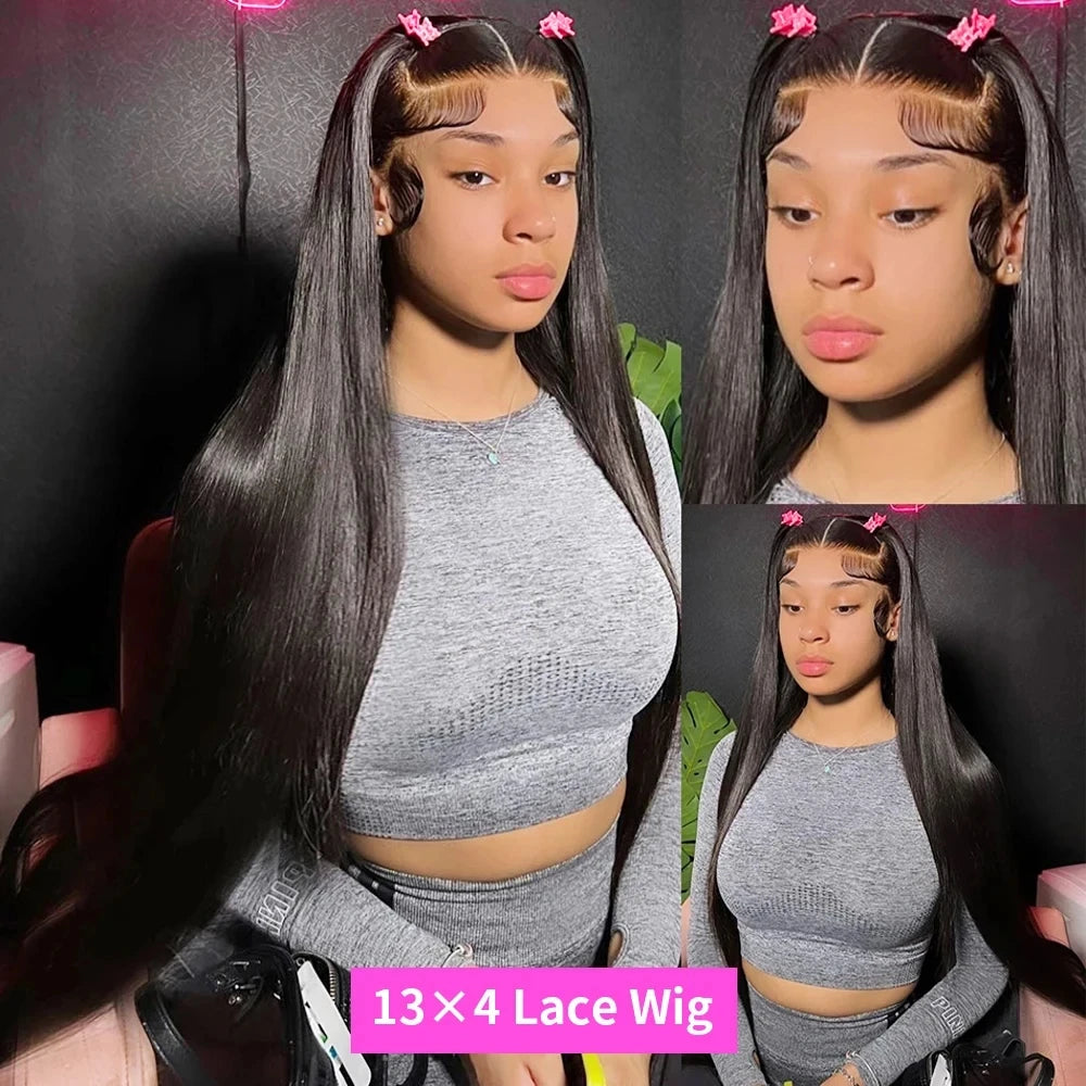 40 pouces os droit 13x6 HD Transparent dentelle frontale perruques de cheveux humains 250% brésilien 360 13x4 pleine dentelle avant perruques pour les femmes