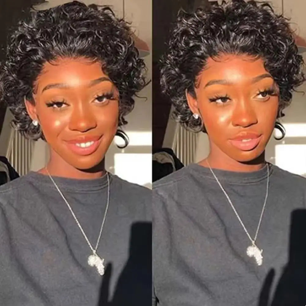 Perruque Pixie Cut Courte Bouclée en Cheveux Humains, Perruque Brésilienne Pas Chère en Cheveux Remy, Perruques Transparentes 13x1 en Dentelle pour Femmes en Promotion
