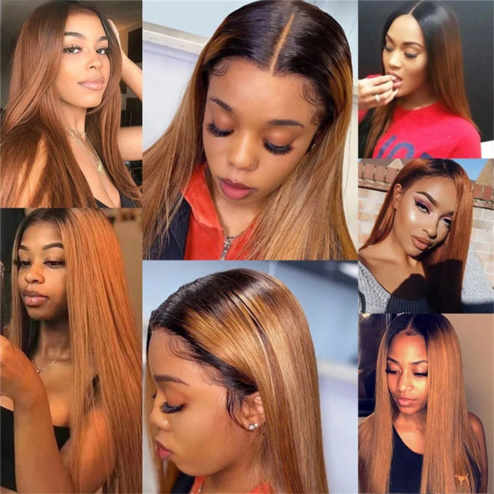 Perruque u-part naturelle brésilienne lisse, cheveux humains, 2 tons, brun ombré 1b 30,perruque cheveux humain brésiliens solde, perruque femme, pince cheveux,perruque blonde, extension cheveux clip naturel, peruque