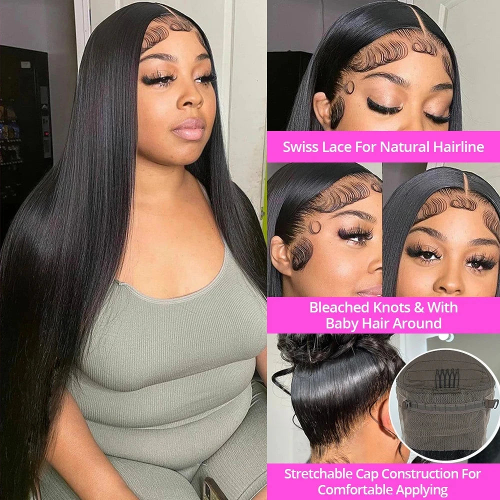 40 pouces os droit 13x6 HD Transparent dentelle frontale perruques de cheveux humains 250% brésilien 360 13x4 pleine dentelle avant perruques pour les femmes