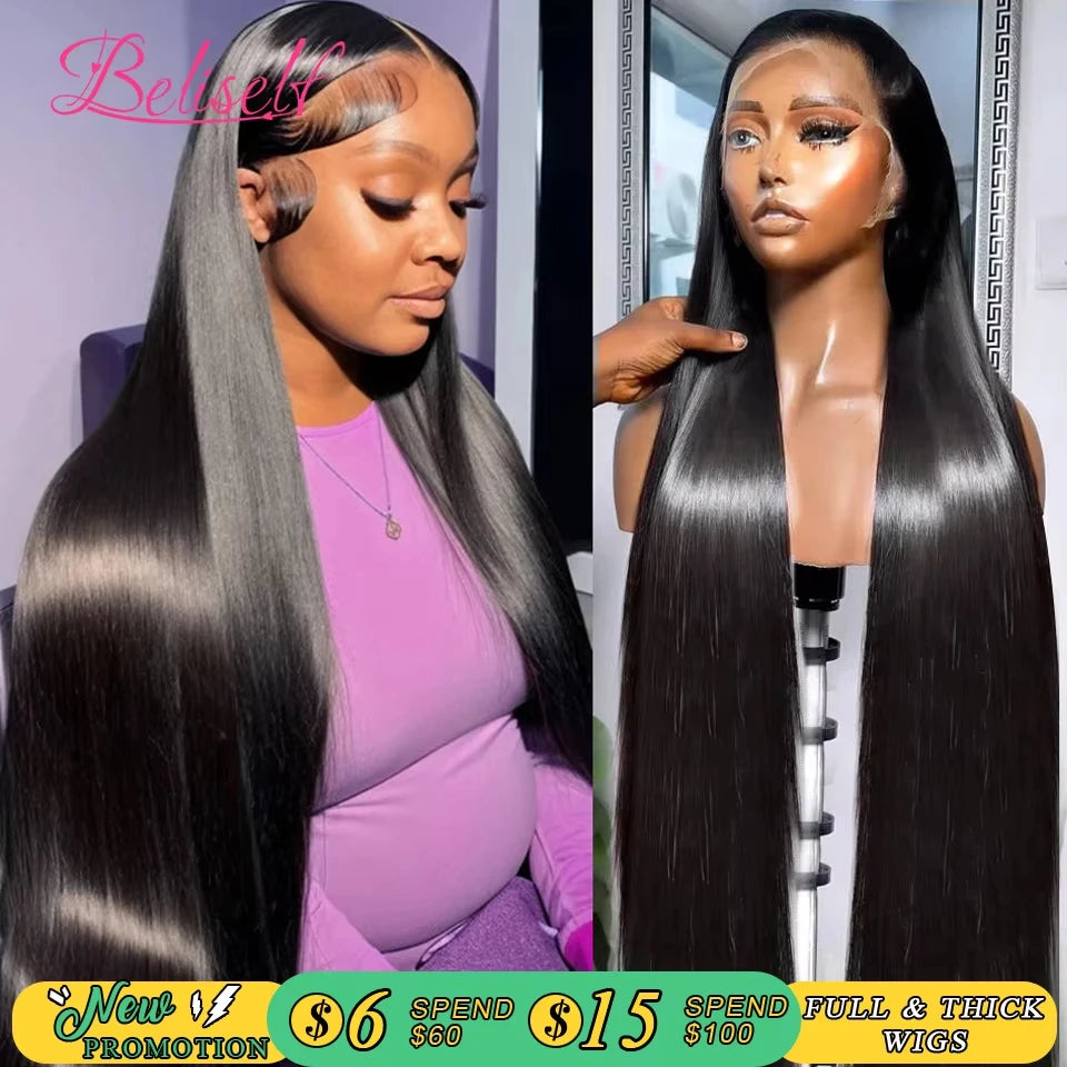 Perruque Lace Front Wig naturelle lisse, cheveux humains, Transparent HD, 13x4, 13x6, pre-plucked, 5x5, HD, Lace Closure, Beliself