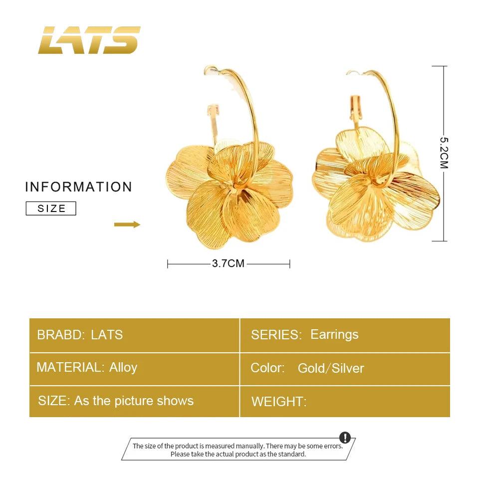 LATS exagérer couleur or grande fleur boucles d'oreilles pour les femmes personnalité mode oreille crochet métal charme bijoux accessoires cadeaux