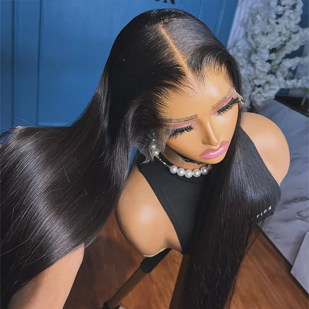 30 40 42 pouces 13x6 Hd os droit brut perruques de cheveux humains 250 densité brésilien noir dentelle frontale perruque 100% cheveux humains pour les femmes