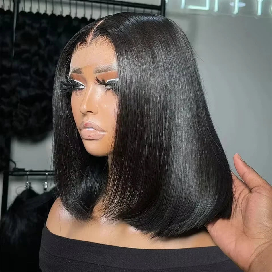 Wear matchs Go-Perruque Bob Brésilienne Naturelle, Cheveux Courts Lisses, Sans Colle, HD, Lace Front Transparente, 180%
