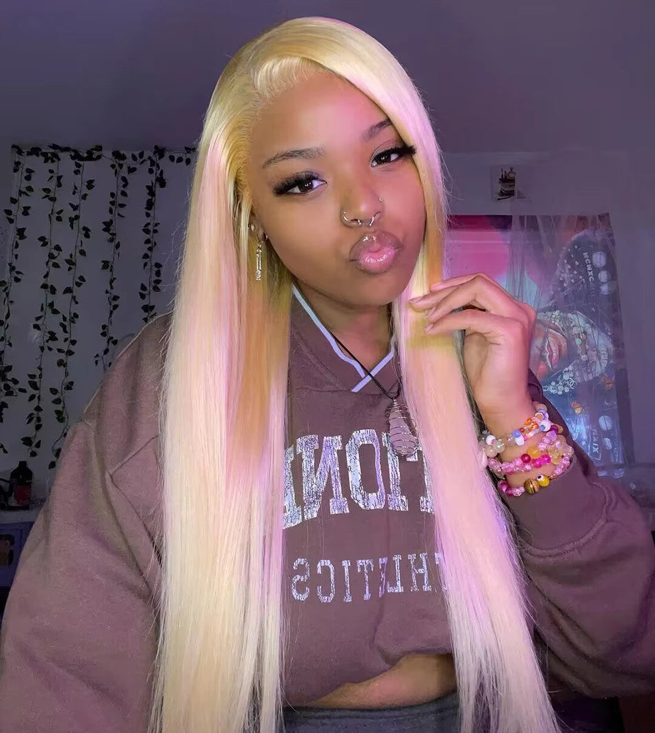 13x6 HD Transparent 613 Blonde dentelle frontale perruques de cheveux humains brésilien droite dentelle avant perruques de cheveux humains peuvent être teintes n'importe quelle couleur