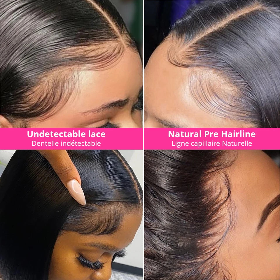 Perruque bob droite “Wear and Go” en cheveux humains péruviens, dentelle frontale, sans colle, pour un look naturel et élégant