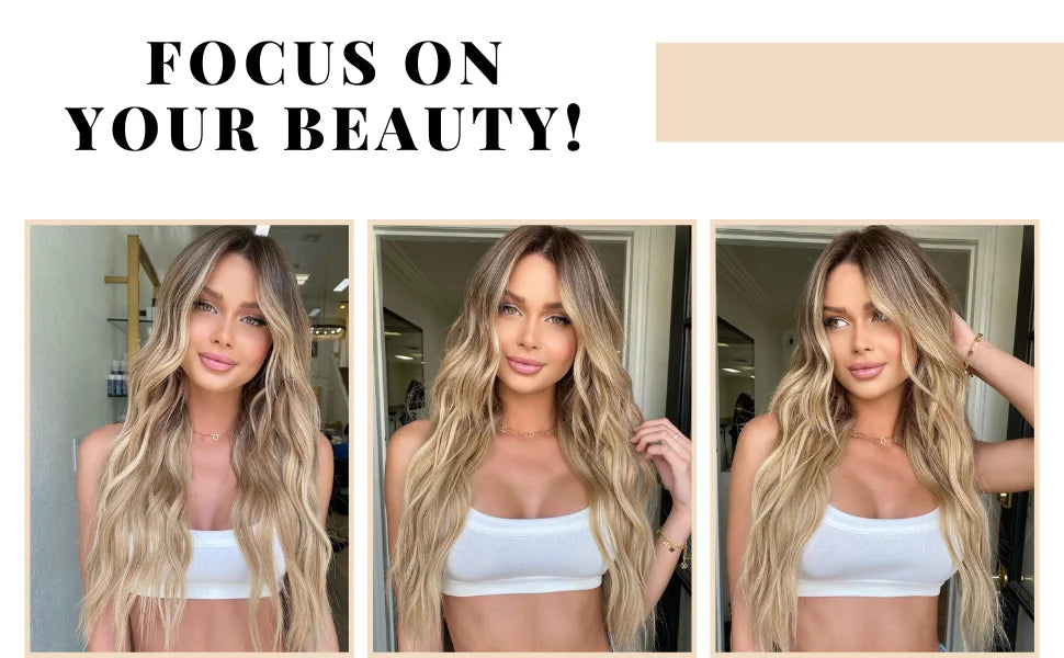 Perruque synthétique ondulée longue en dentelle blonde ombrée pour femmes, 26 pouces, partie centrale bouclée, aspect naturel, fibre résistante à la chaleur pour le quotidien