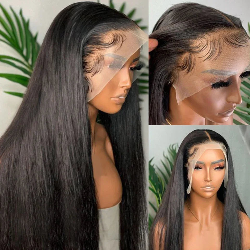 Perruque Lace Frontal Wig sans colle naturelle, cheveux lisses, 13x6, 30 32 pouces, 13x4, pre-plucked, 5x5, pour femmes