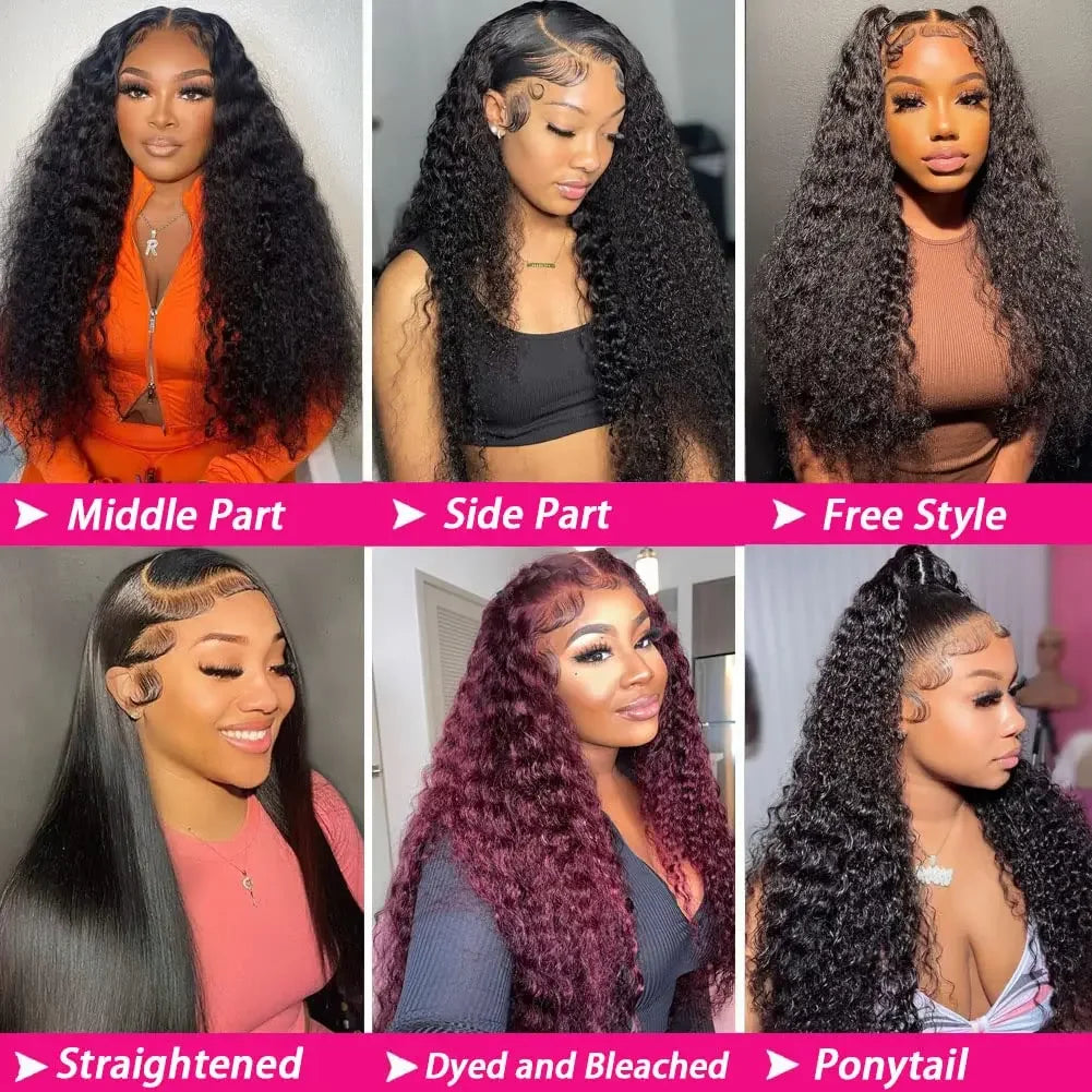 40 46 pouces 13x4 13x6 pleine frontale HD dentelle transparente longue vague profonde brésilienne Remy cheveux humains pré plumés perruques 200 densité