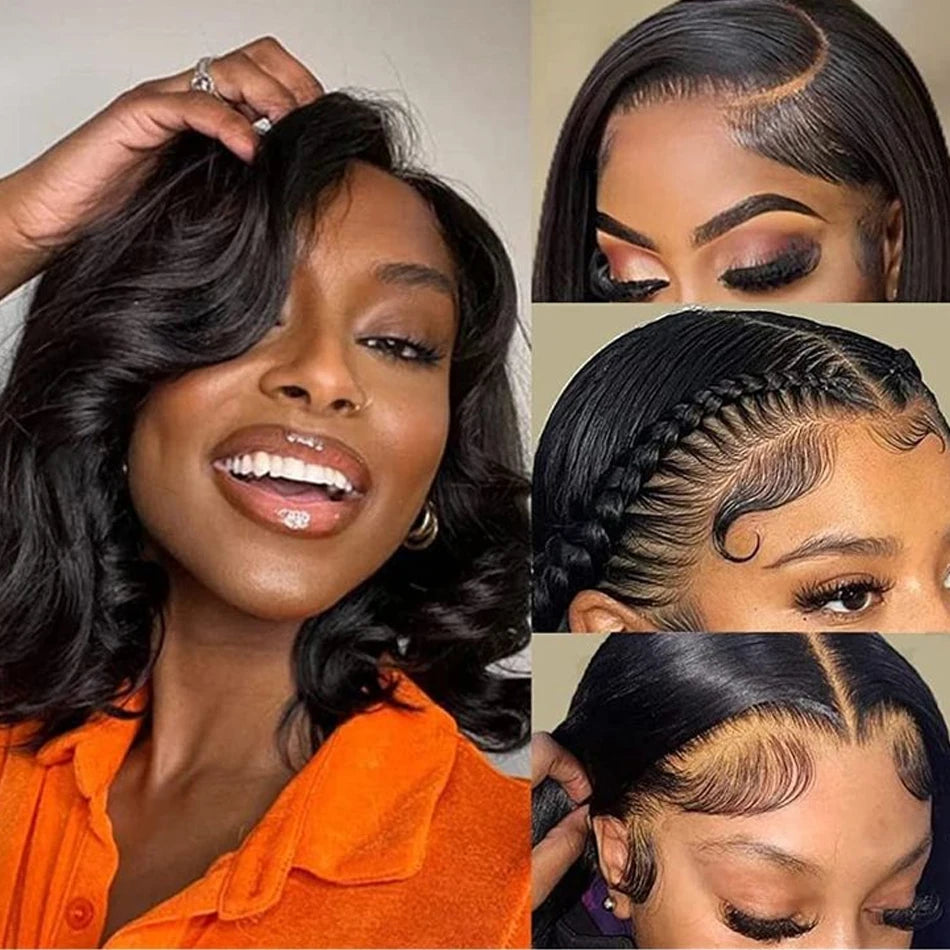 Perruque Bob Body Wave sans colle péruvienne dentelle frontale prête à porter Perruques de Cheveux humains NaturalColor Perruques Cheveux Humain Wear And Go