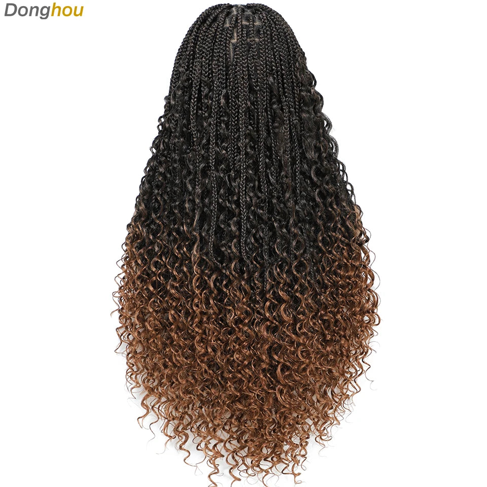 Perruques tressées sans nœuds ombrées Boho pour femmes noires 1B T30 couleurs boîte bohème tresses Perruques tresses Africaines Naturelles