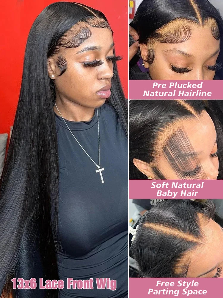 40 pouces os droit 13x6 HD Transparent dentelle frontale perruques de cheveux humains 250% brésilien 360 13x4 pleine dentelle avant perruques pour les femmes