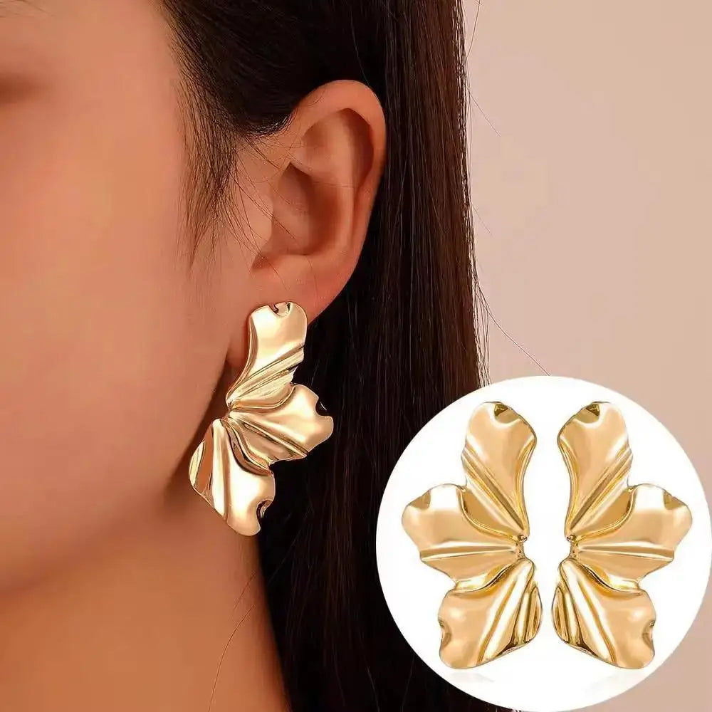 Boucles d'Oreilles Exagérées en Or pour Femme, Bijoux en Métal, Grand Cuir oral elu, Tendance, Nouvelle Collection 2024