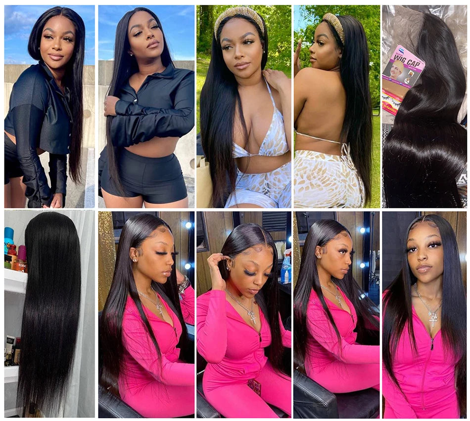 Perruques sans colle os droit HD dentelle avant Cheveux humains 13x4 Transparent dentelle frontale Perruques Perruques Cheveux Humains pré plumées