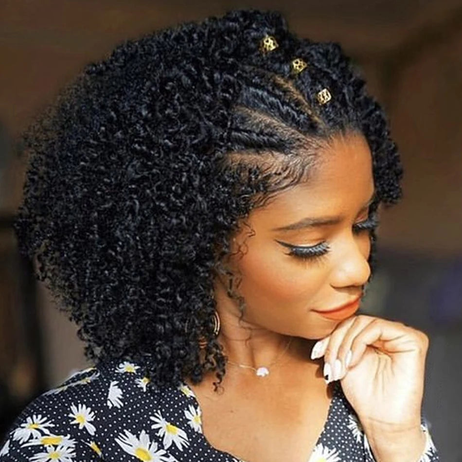 Perruque Bob courte tressée pour femme, perruques de cheveux humains, densité 250, dentelle 13 age, Frmetals, naturel, bouclé, tressé, 100%