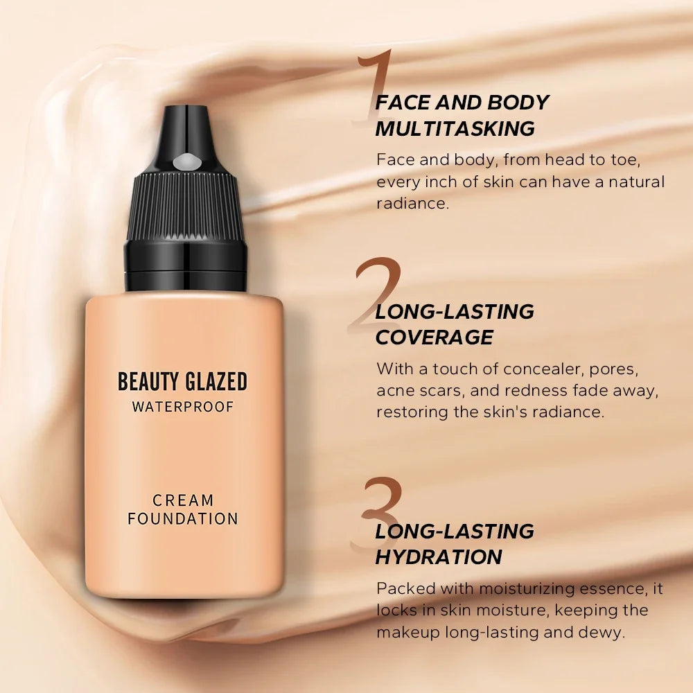 BEAUTY GLAZED-Fond de teint liquide 24 heures HD, couverture complète 256, fond de teint imperméable naturel, maquillage pour le visage, document éclaircissant pour la peau
