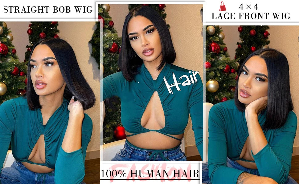 Perruques prêtes à porter sans colle, cheveux humains brésiliens lisses, coupe courte bob, pré-épilées, perruque frontale en dentelle transparente HD 13x4