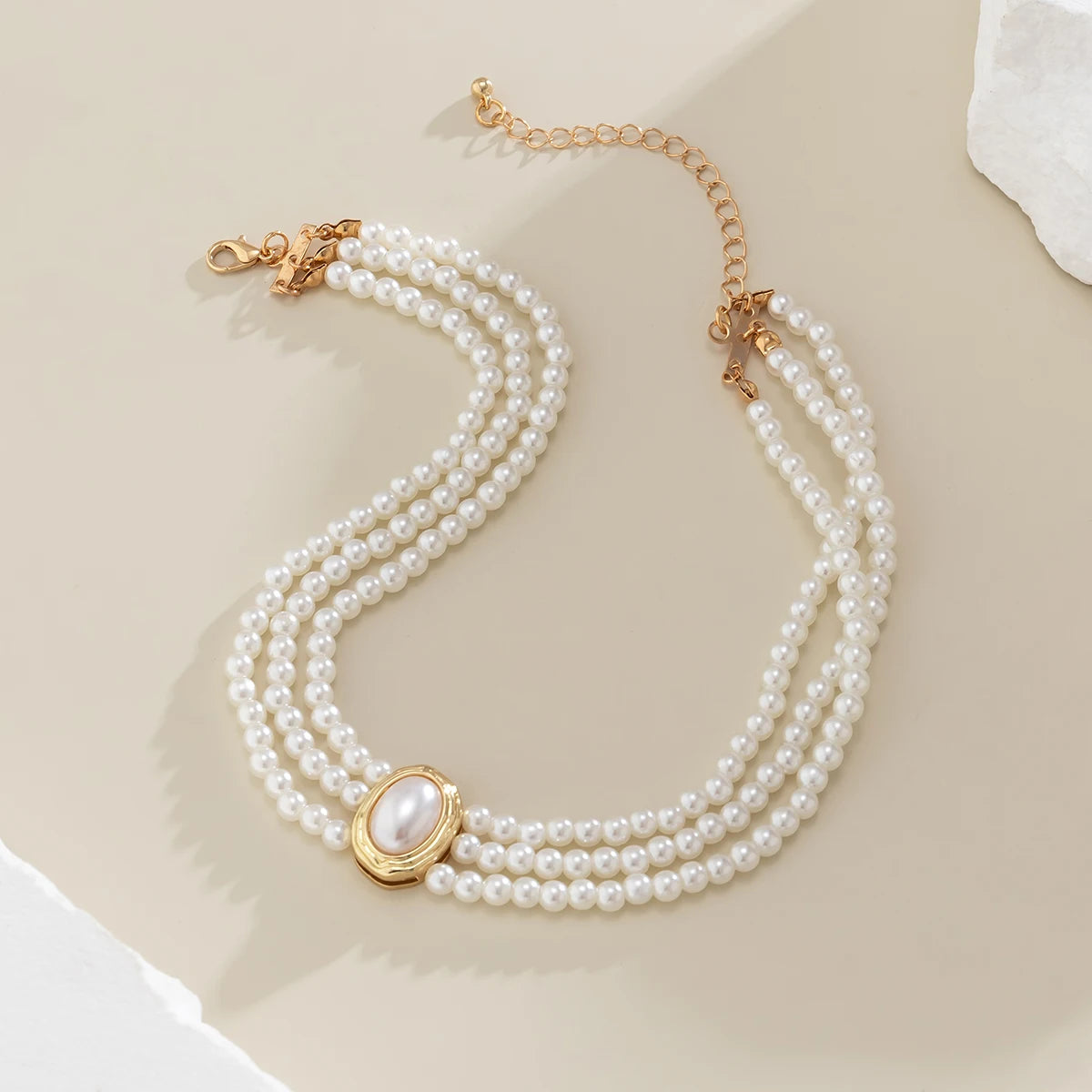 Collier ras du cou court multicouche Vintage pour femmes, Imitation de perles, tendance, élégant, gothique, strass, chaîne de clavicule, accessoires de mariage