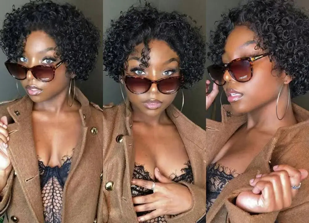 Perruque Pixie Cut Courte Bouclée en Cheveux Humains, Perruque Brésilienne Pas Chère en Cheveux Remy, Perruques Transparentes 13x1 en Dentelle pour Femmes en Promotion