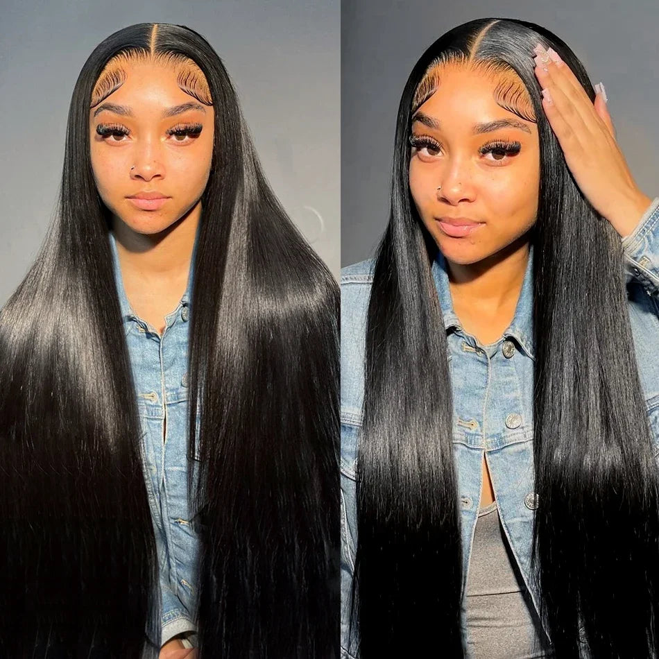 Perruque Lace Frontal Wig brésilienne naturelle, cheveux lisses, 13x4 HD, 44 46 pouces de Long, densité 200, 13x6, perruque Lace Frontal Wig transparente pour femmes