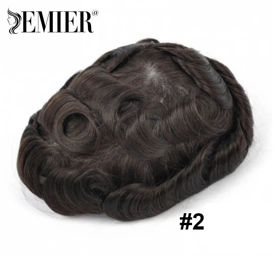 Perruque de cheveux humains en dentelle française avec PU pour homme, toupet confortable, vague naturelle, système de remplacement, prothèse capillaire masculine durable