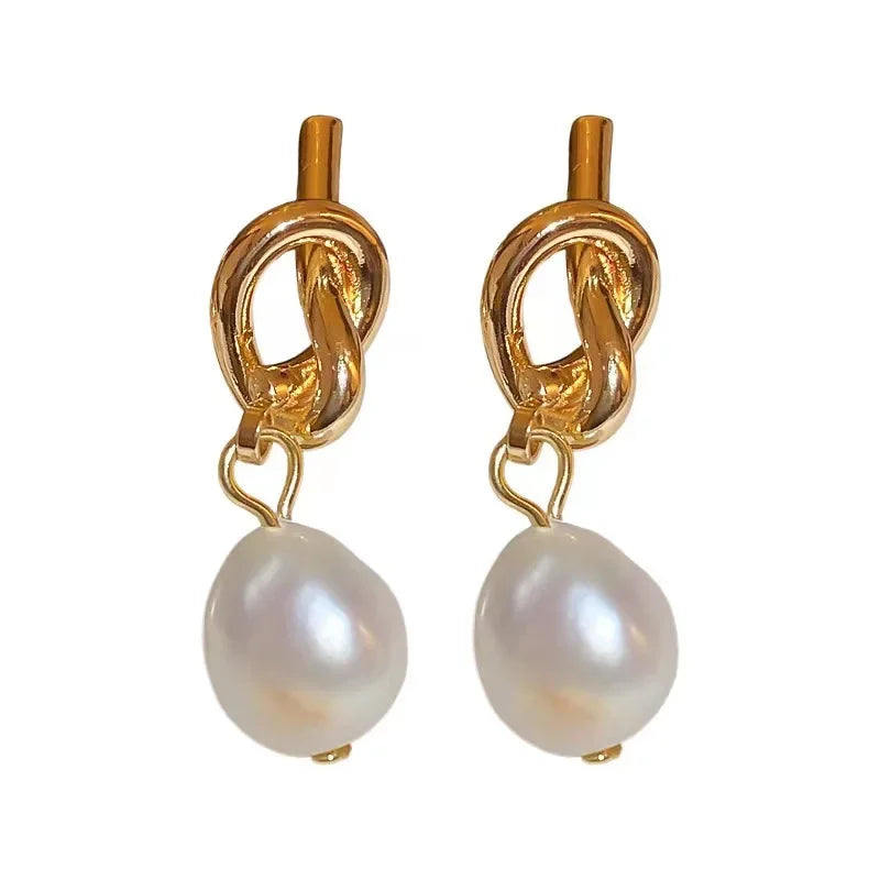 Boucles d'oreilles françaises élégantes en perles plates épissées, couleur or, pour bijoux de fête à la mode coréenne, accessoires doux pour femmes, nouvelle collection 2023