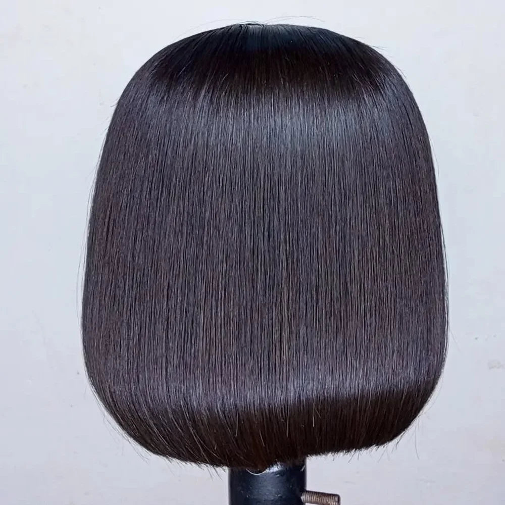 100% perruque de cheveux humains sans colle tressé fermeture Hd dentelle frontale perruque pré-coupée vietnamienne droite courte Bob dentelle avant perruque pour les femmes